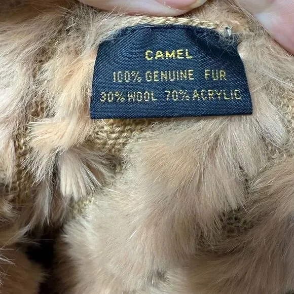 La Fiorentina Camel Genuine Fur Asymmetrical Poncho One Size NWOT